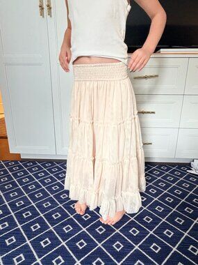 Indie Blue Jolie Tiered Tulle Maxi Skirt Girls 6Y Natural Cream Smocked Waist